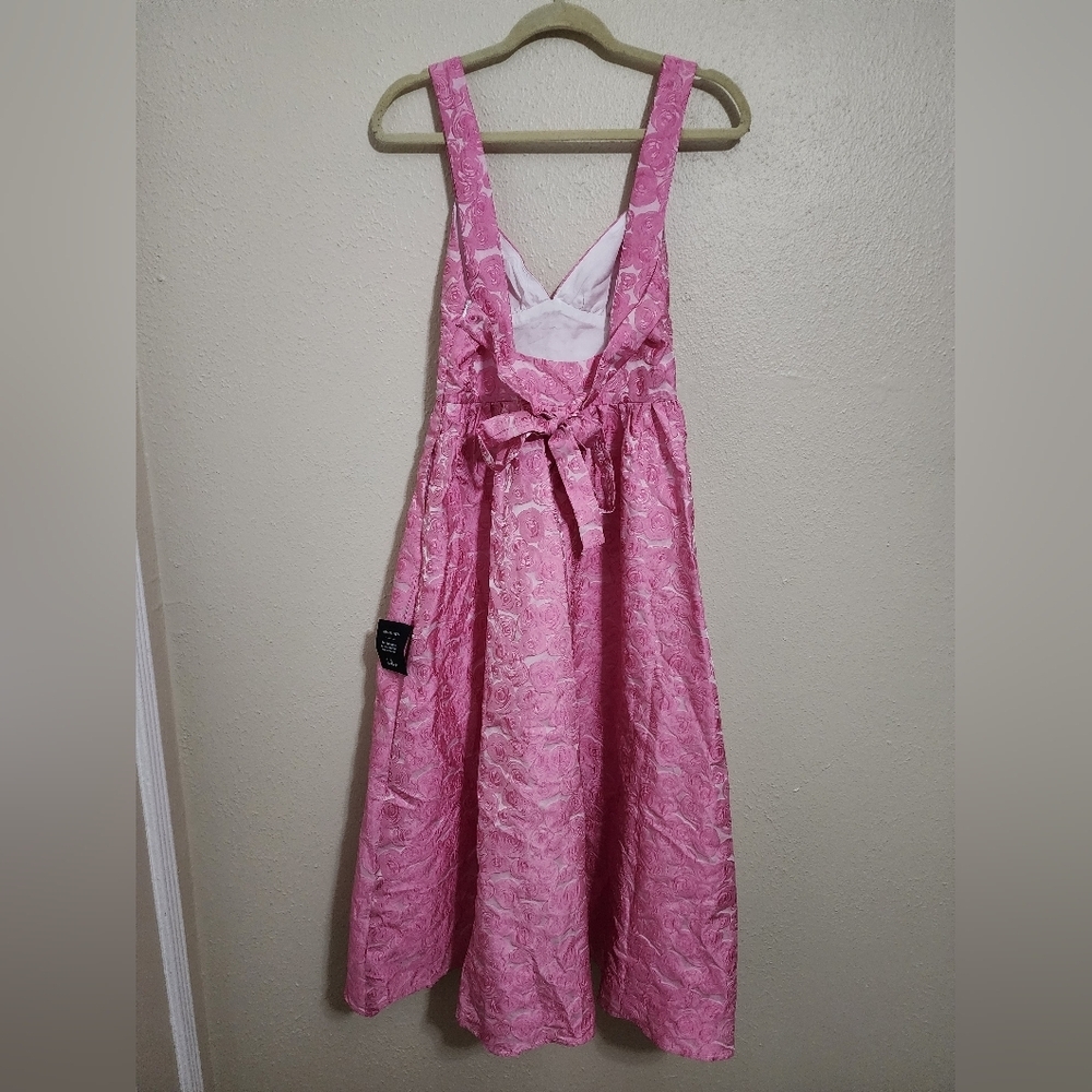 Lulus Rudra Pink Floral Jacquard A-Line Backless Midi Dress S Wedding Party Prom - Picture 9 of 12